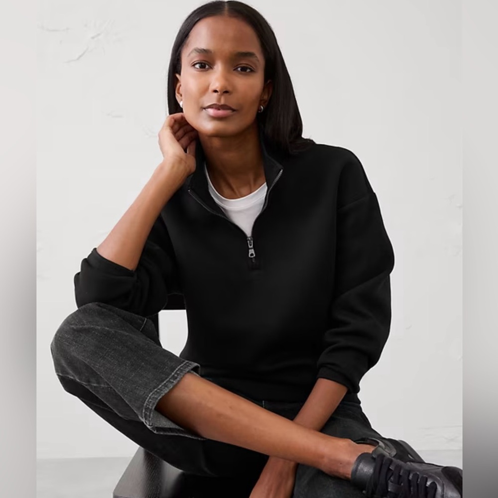 Banana Republic Factory Black Knit Quarter Zip Sweatshirt Medium